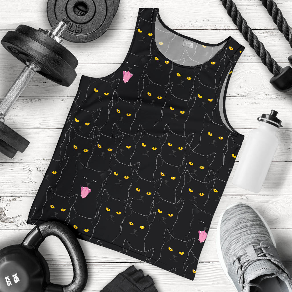 Black Cat Yellow Eyes Print Pattern Men Tank Top