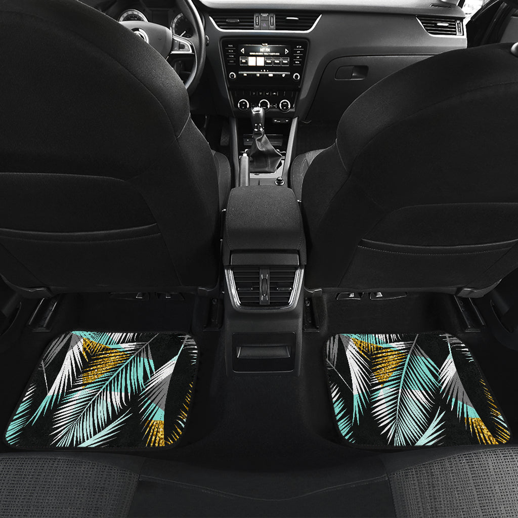 Gold Glitter Cyan Tropical Palm Leaves Car Floor Mats Front Back