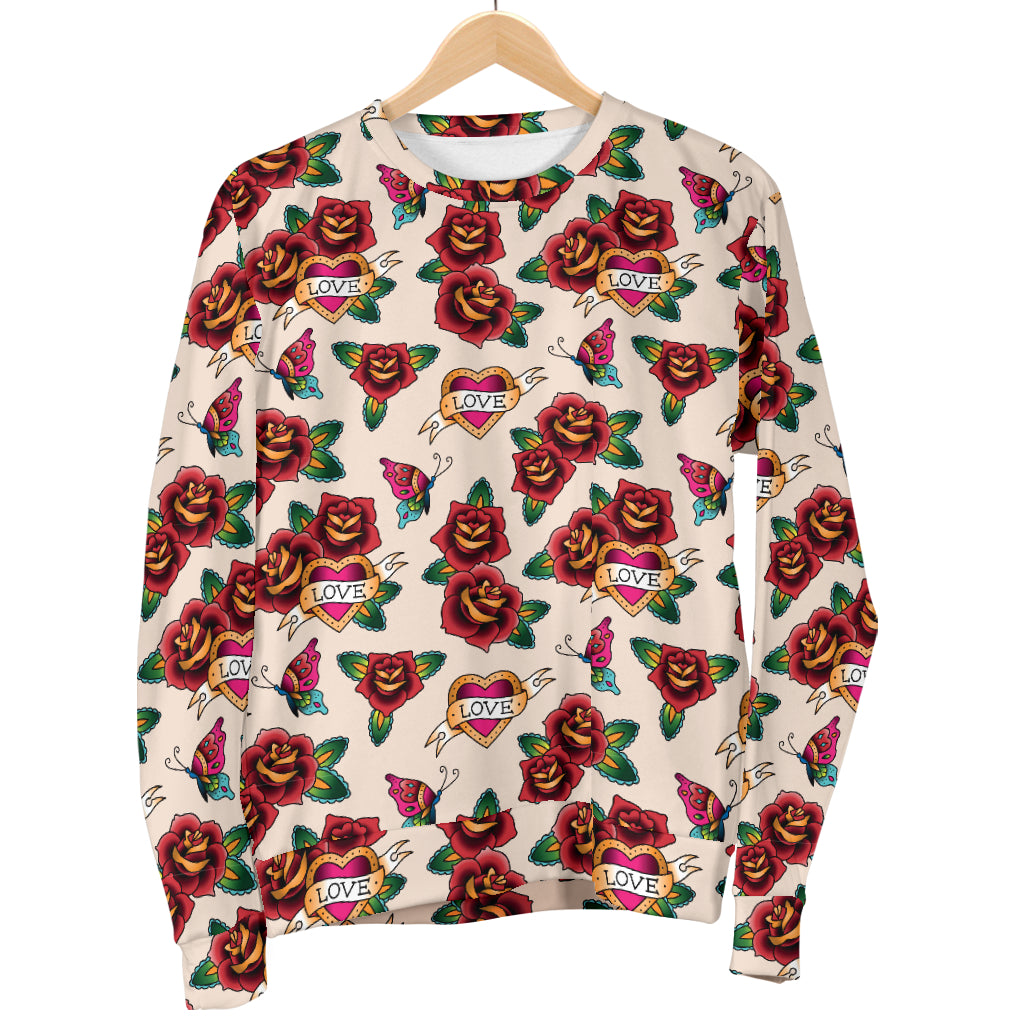 Old School Tattoo Rose Pattern Men Long Sleeve Sweatshirt