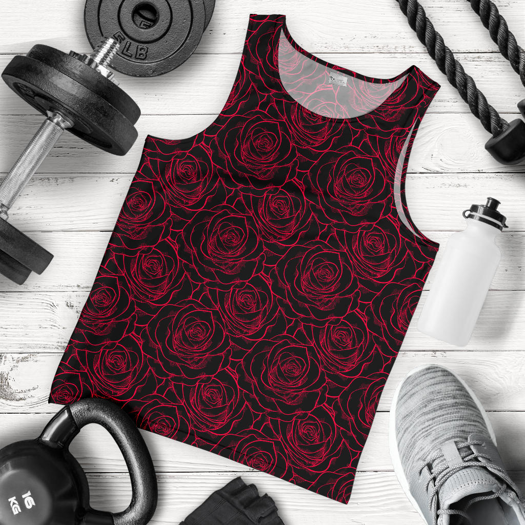 Red Rose Design Print Men Tank Top