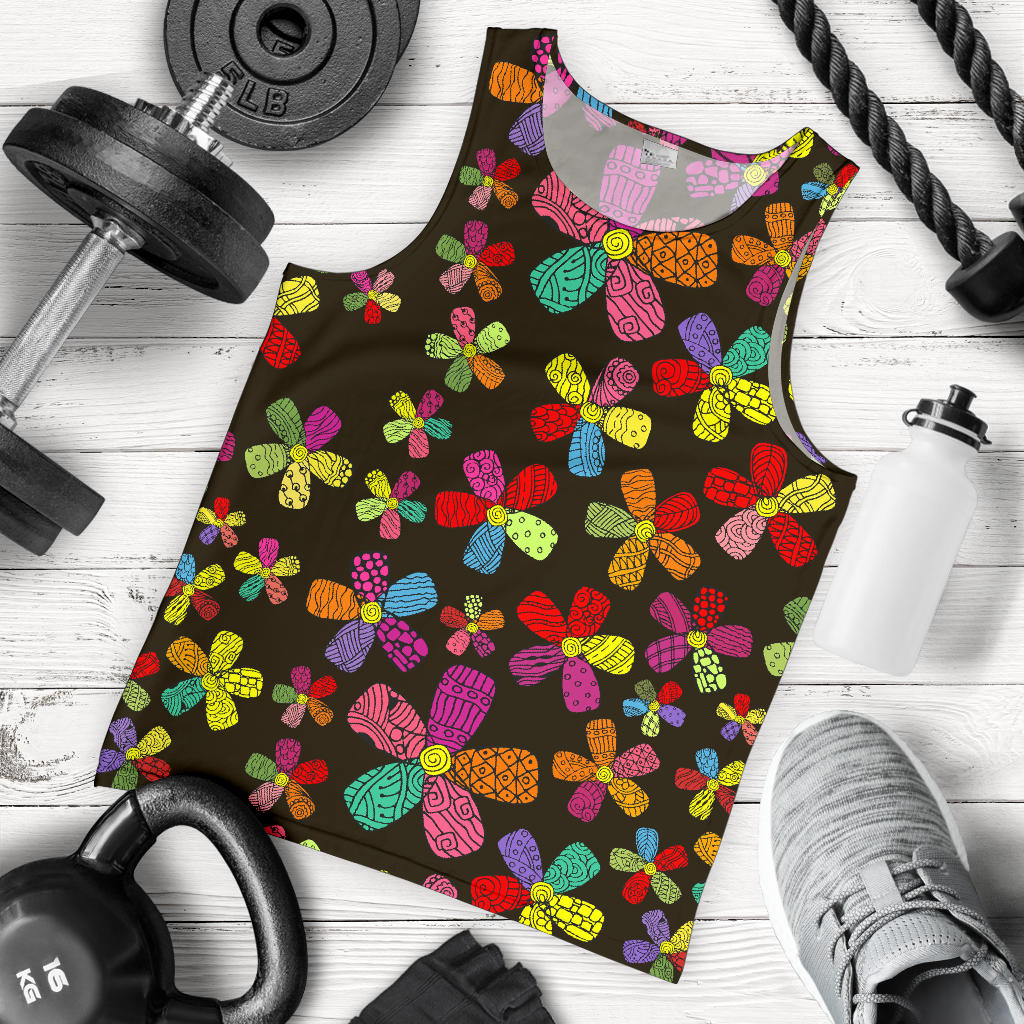 Flower Power Colorful Print Pattern Men Tank Top
