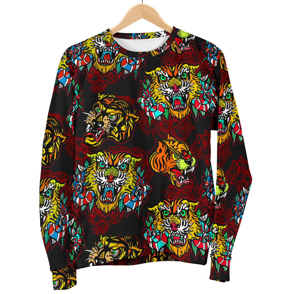Tattoo Tiger Colorful Design Men Long Sleeve Sweatshirt