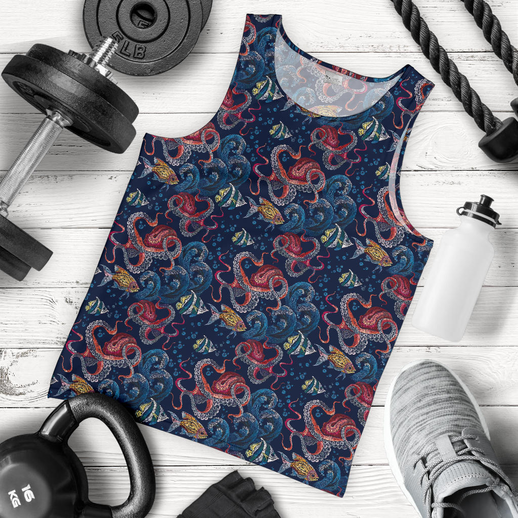 Octopus Deep Sea Print Themed Men Tank Top