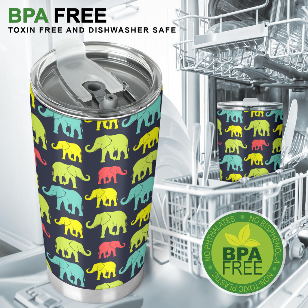 Elephant Neon Color Print Pattern Tumbler