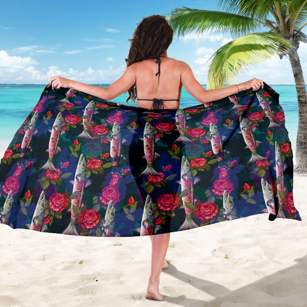 Barracuda with Folwer Pattern Print Design 01 Sarong Pareo Wrap