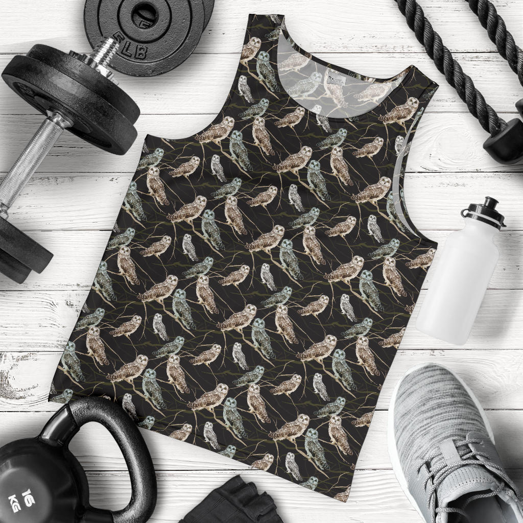 Owl Branch Themed Design Print Men Tank Top