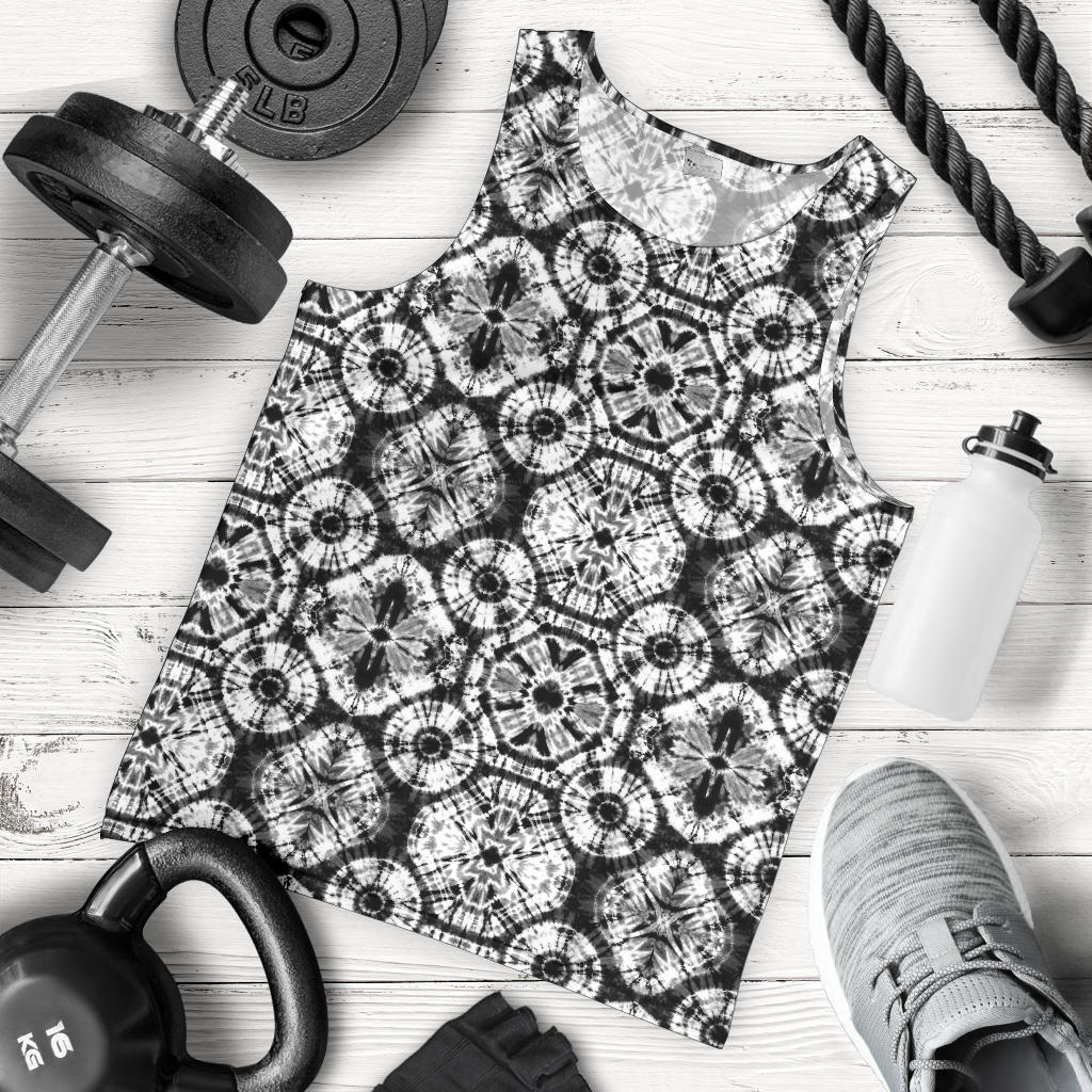 Tie Dye Black White Design Print Men Tank Top