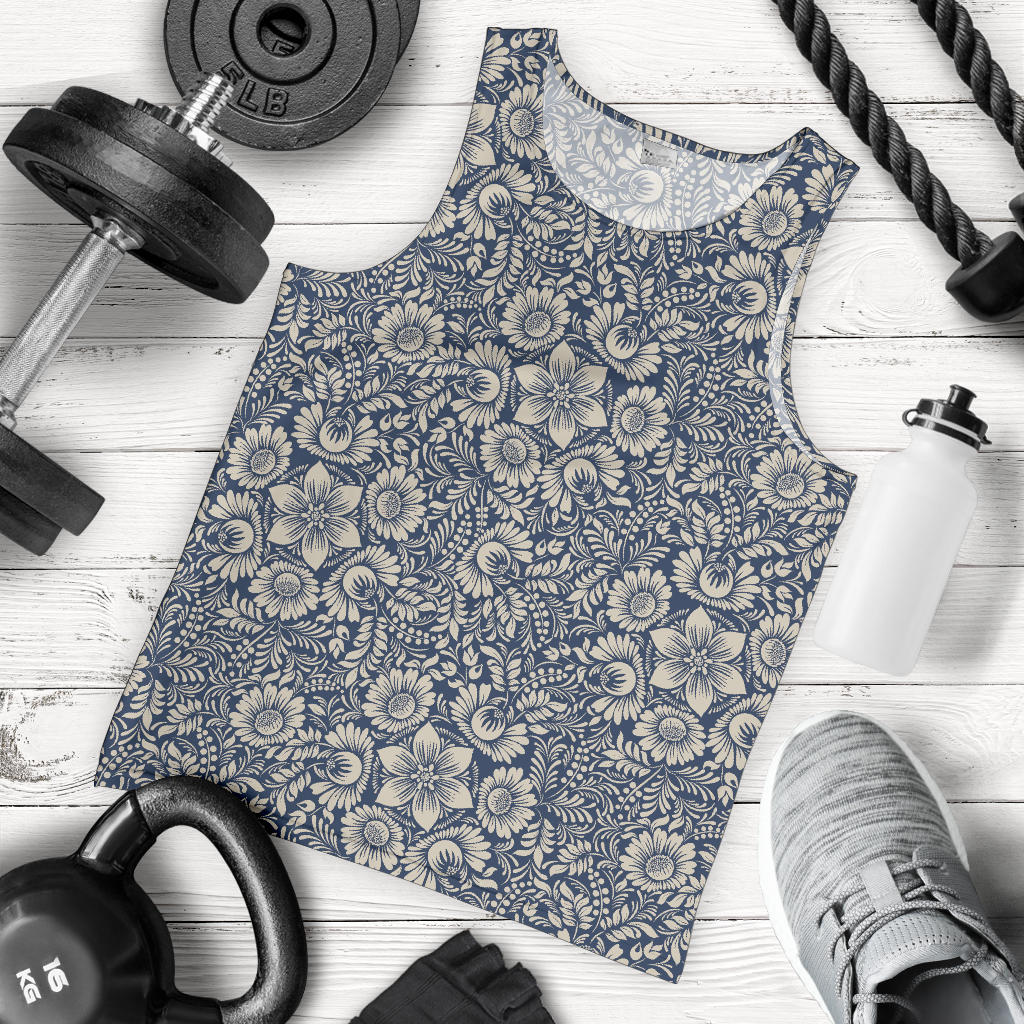 Elegant Floral Print Pattern Men Tank Top