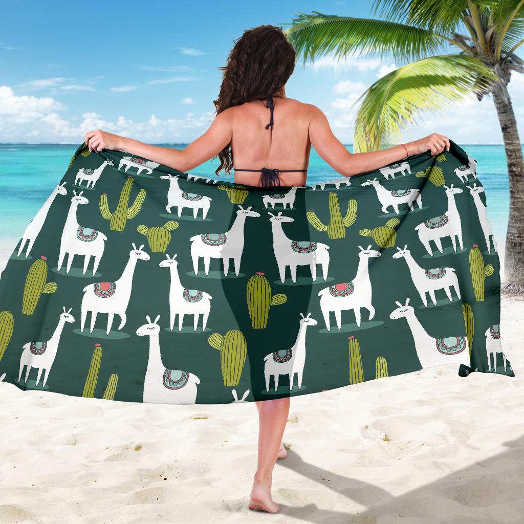 Llama Cactus Pattern Print Design 02 Sarong Pareo Wrap