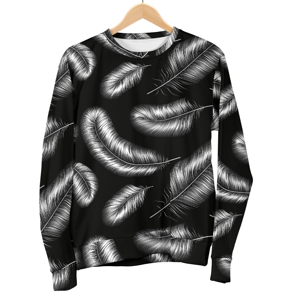 Feather Black White Design Print Women Long Sleeve Sweatshirt