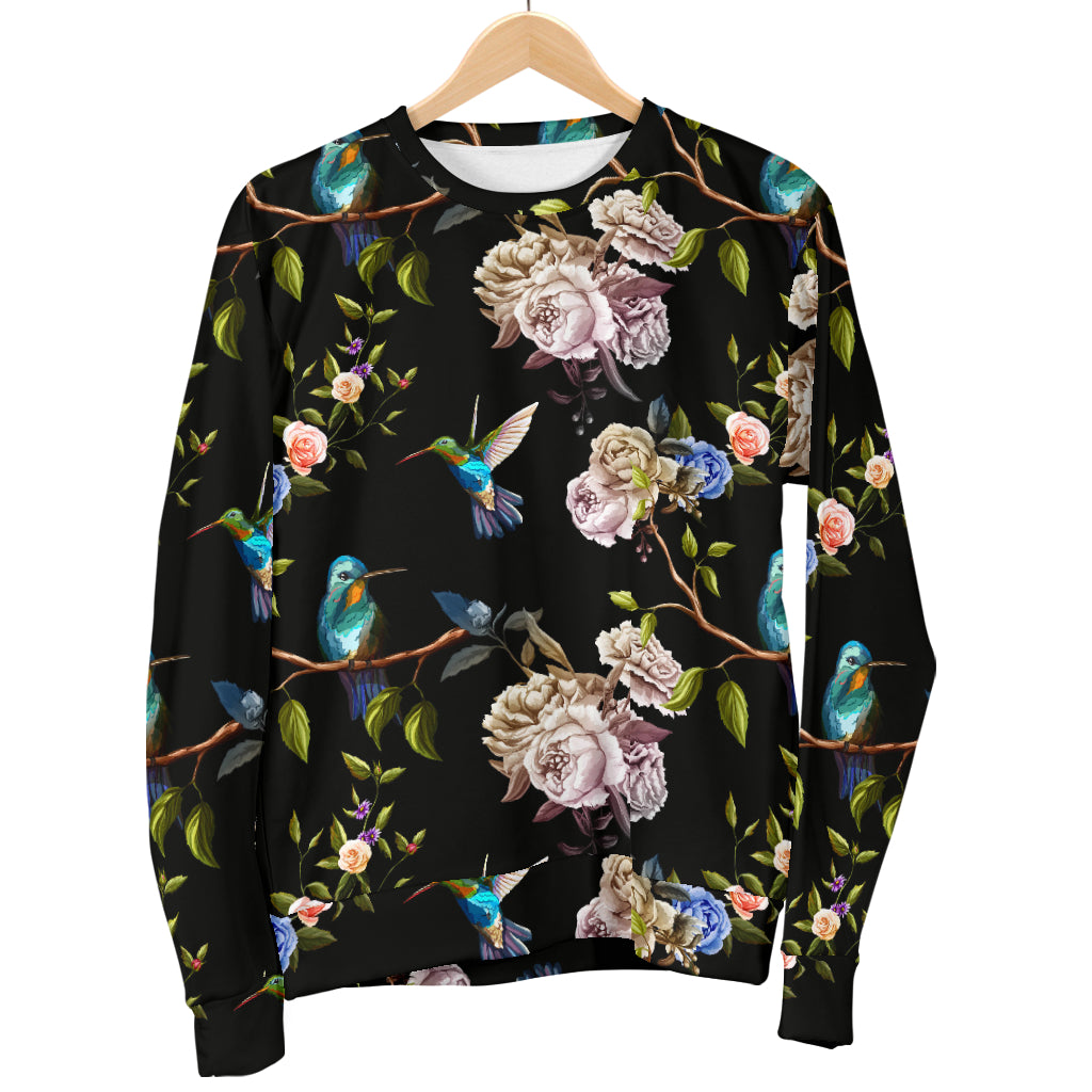 Hummingbird Flower Themed Print Men Long Sleeve Sweatshirt