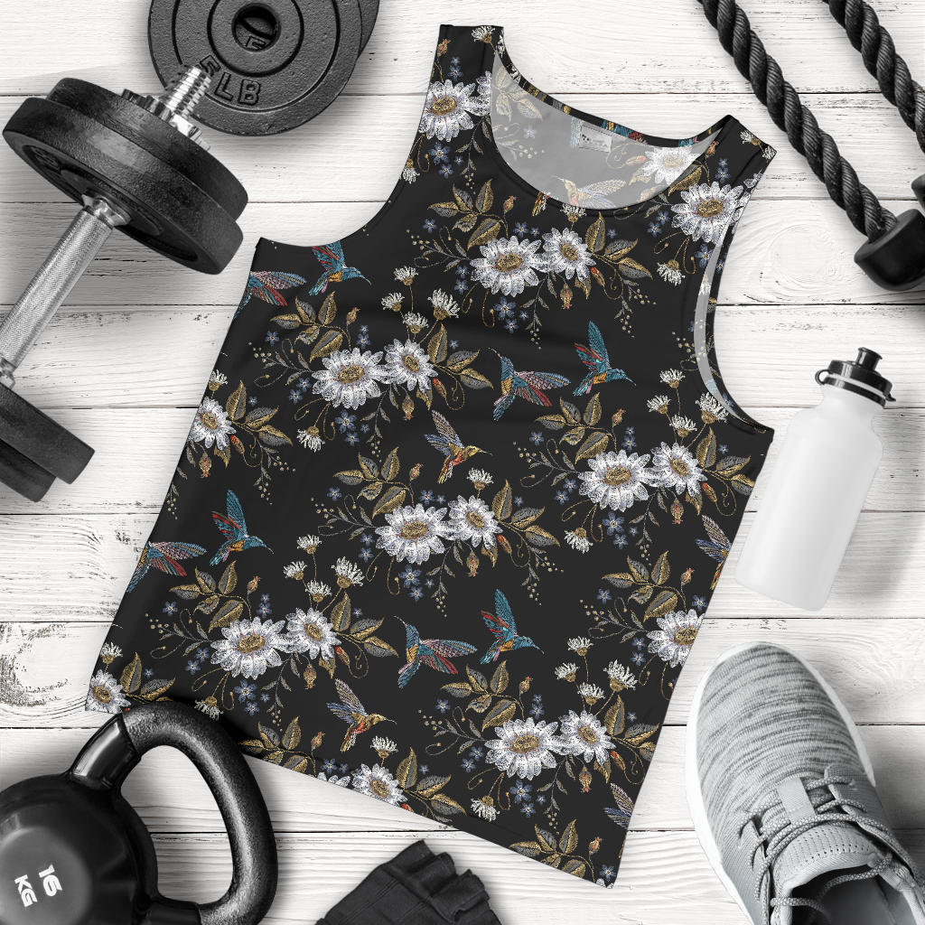 Hummingbird with Embroidery Themed Print Men Tank Top