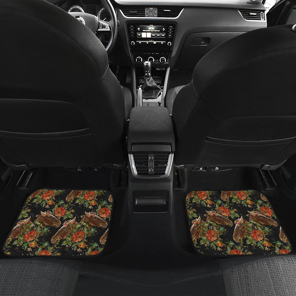 Horse Embroidery with Flower Design Car Floor Mats Front Back