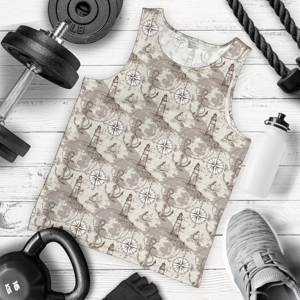 Nautical Map Design Themed Print Men Tank Top