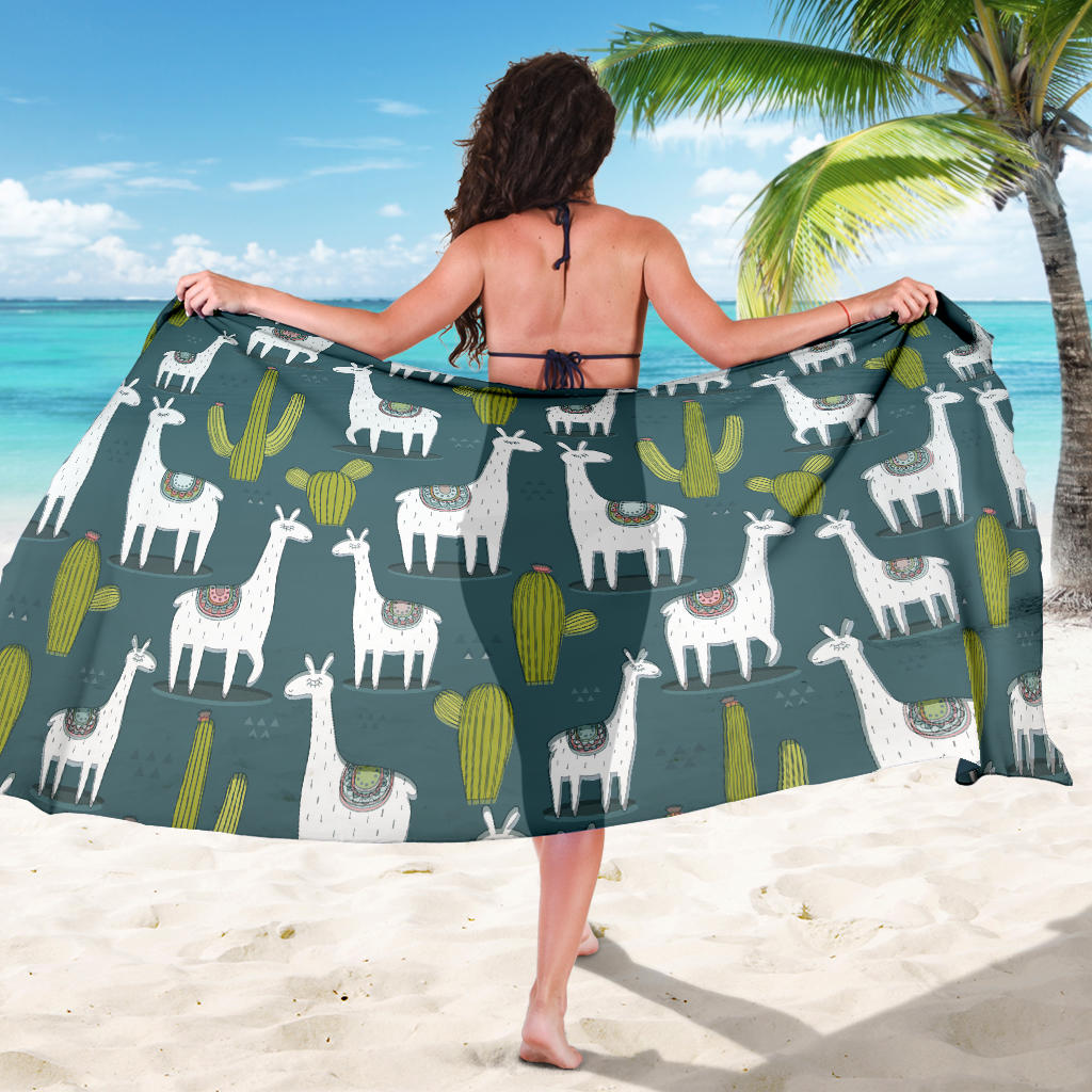 Llama Cactus Pattern Print Design 03 Sarong Pareo Wrap