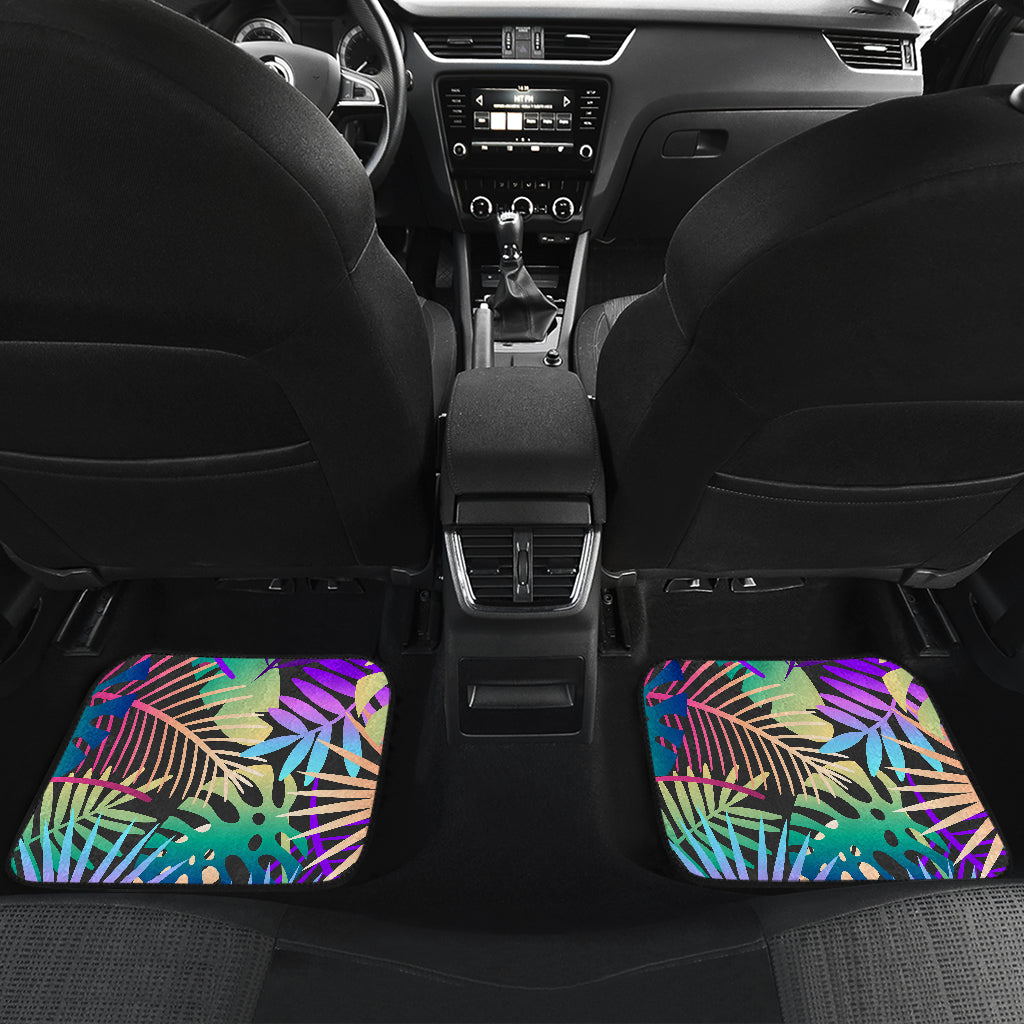 Neon Flower Tropical Palm Leaves Car Floor Mats Front Back