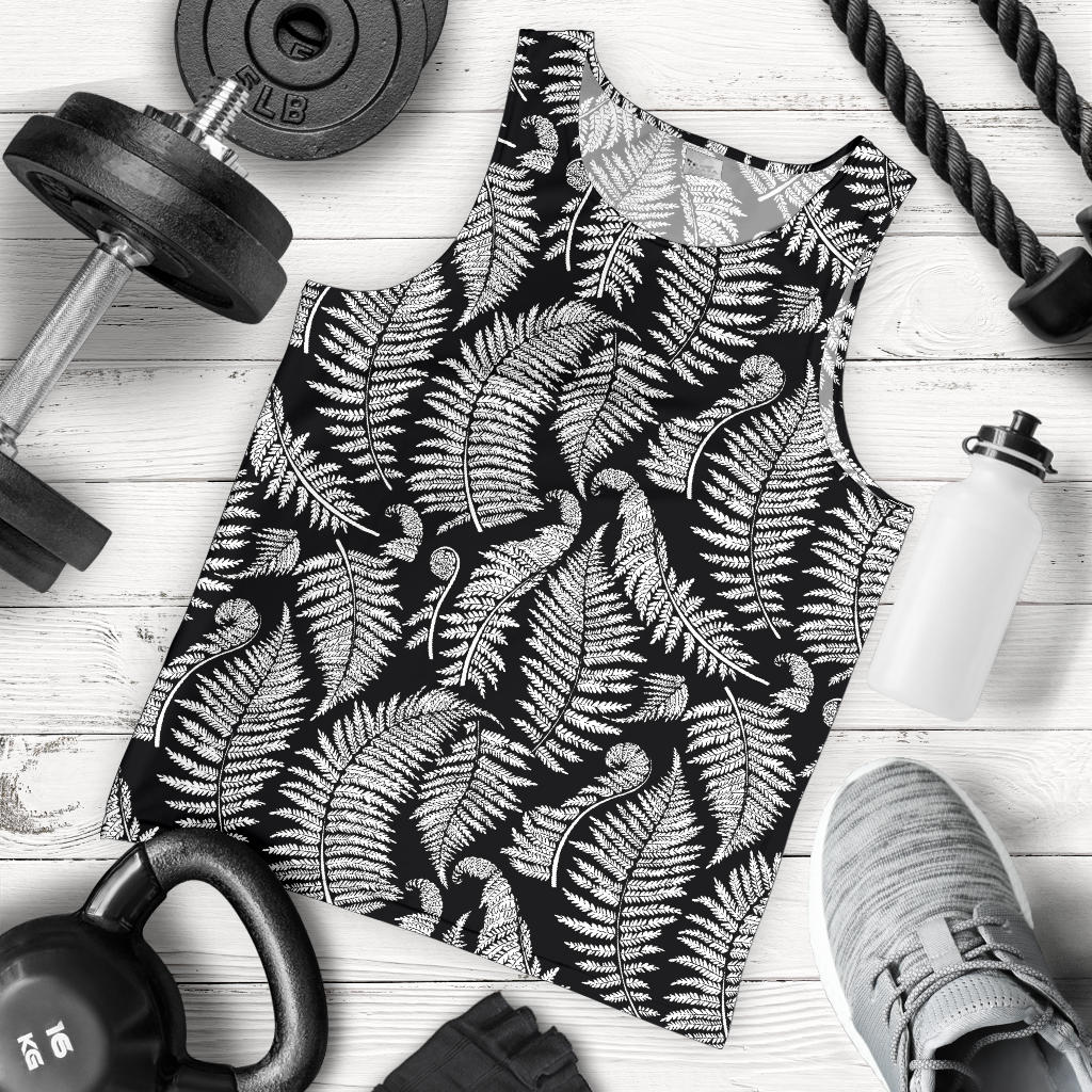 Fern Leave Black White Print Pattern Men Tank Top