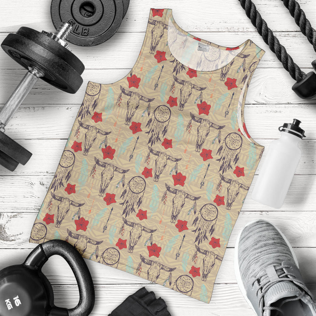 Native Buffalo Head Themed Design Print Men Tank Top