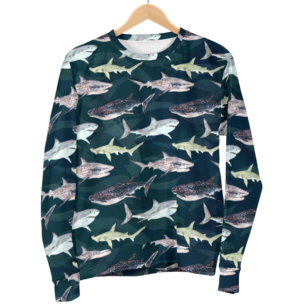 Shark Pattern Print Men Long Sleeve Sweatshirt