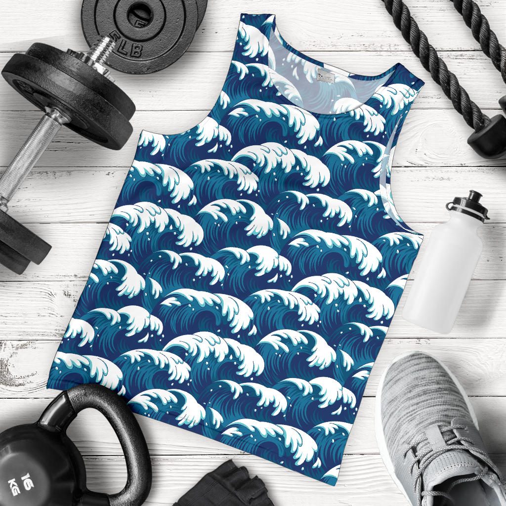 Ocean Wave Pattern Print Men Tank Top