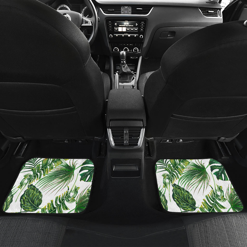 Green Pattern Tropical Palm Leaves Car Floor Mats Front Back