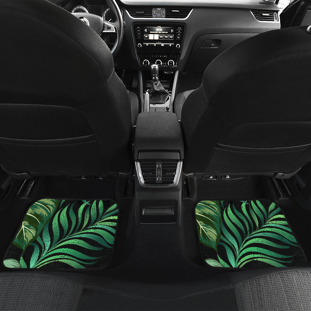 Green Fresh Tropical Palm Leaves Car Floor Mats Front Back