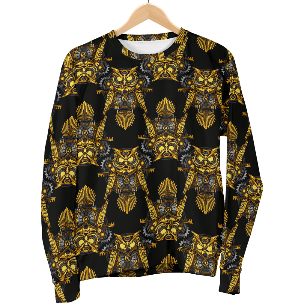 Steampunk Gold Owl Design Themed Print Women Long Sleeve Sweatshirt