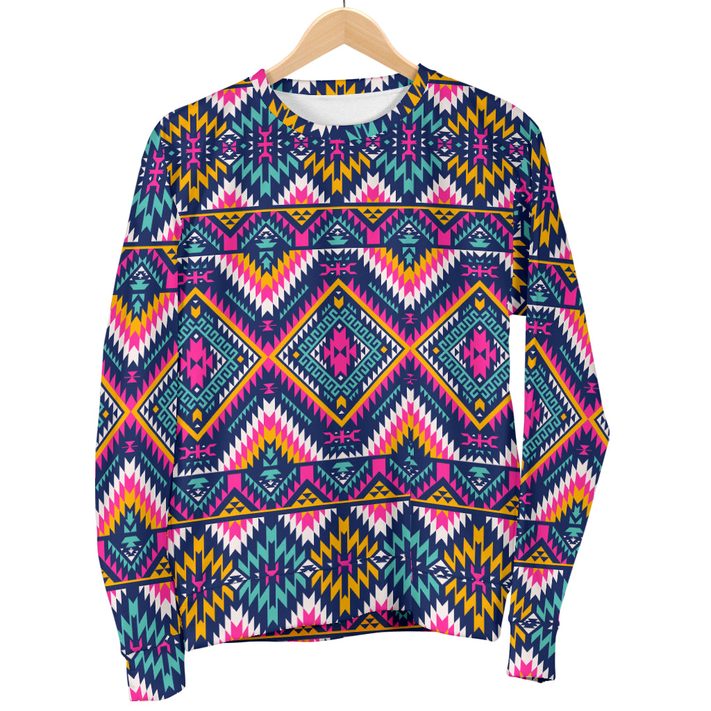 Indian Navajo Pink Themed Design Print Men Long Sleeve Sweatshirt