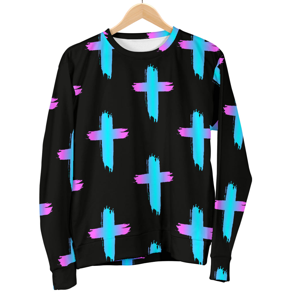 Christian Cross neon Pattern Men Long Sleeve Sweatshirt