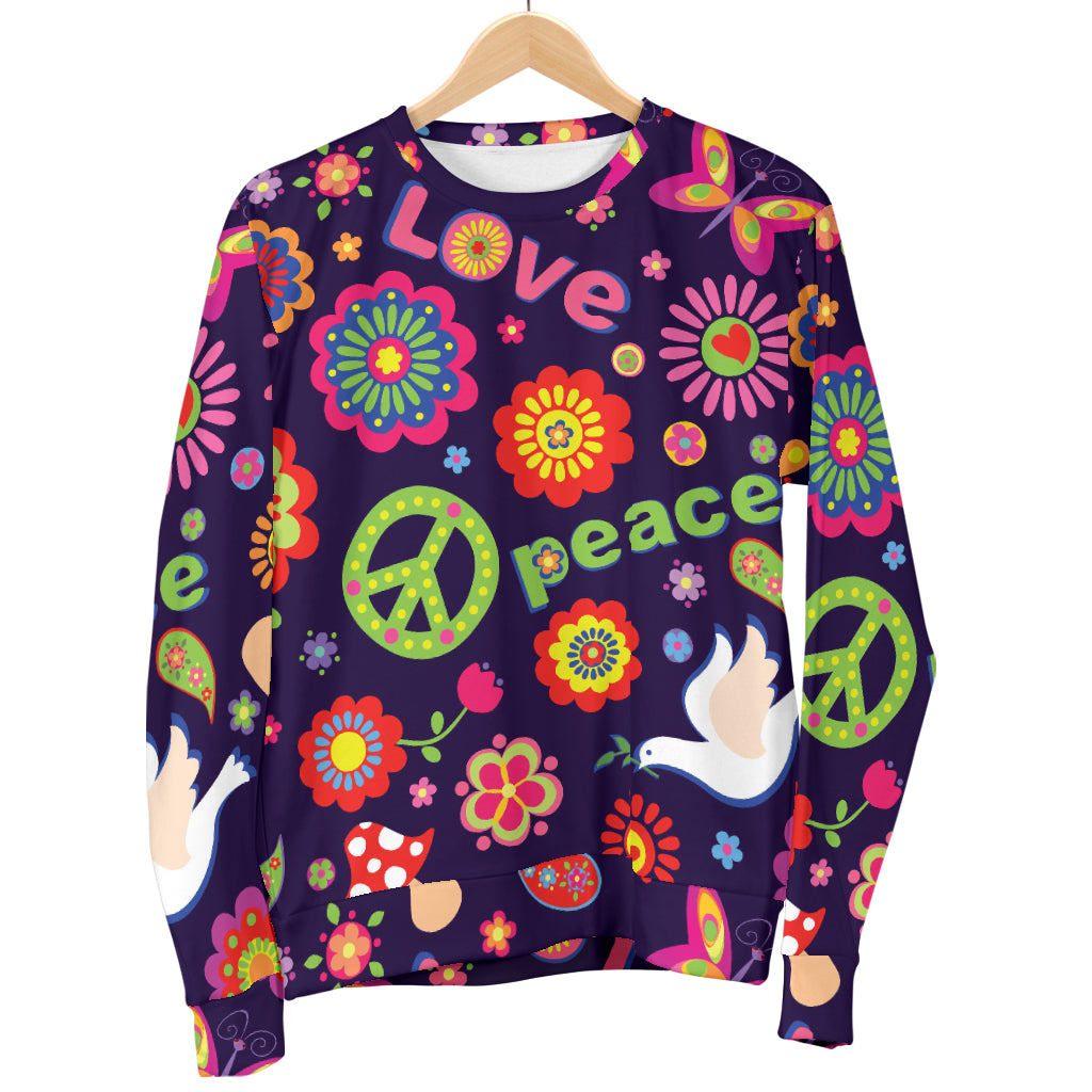 Flower Power Peace Design Print Men Long Sleeve Sweatshirt