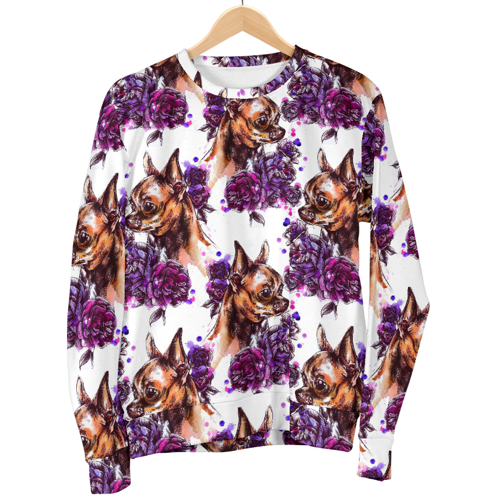 Chihuahua Purple Floral Women Long Sleeve Sweatshirt