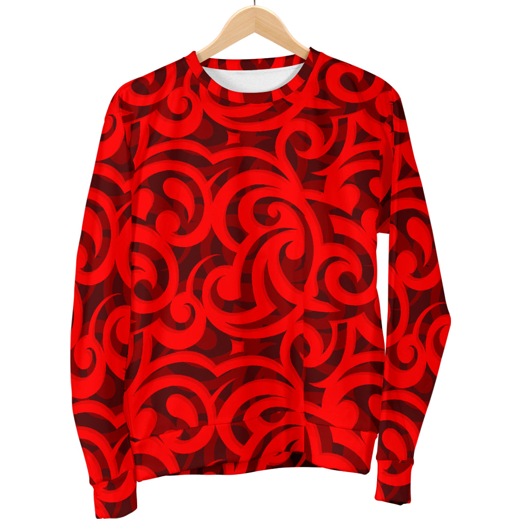 Maori Red Themed Design Print Women Long Sleeve Sweatshirt