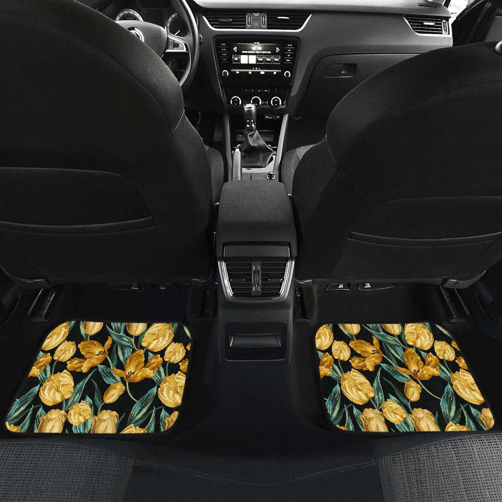 Elegant Yellow Tulip Print Car Floor Mats Front Back