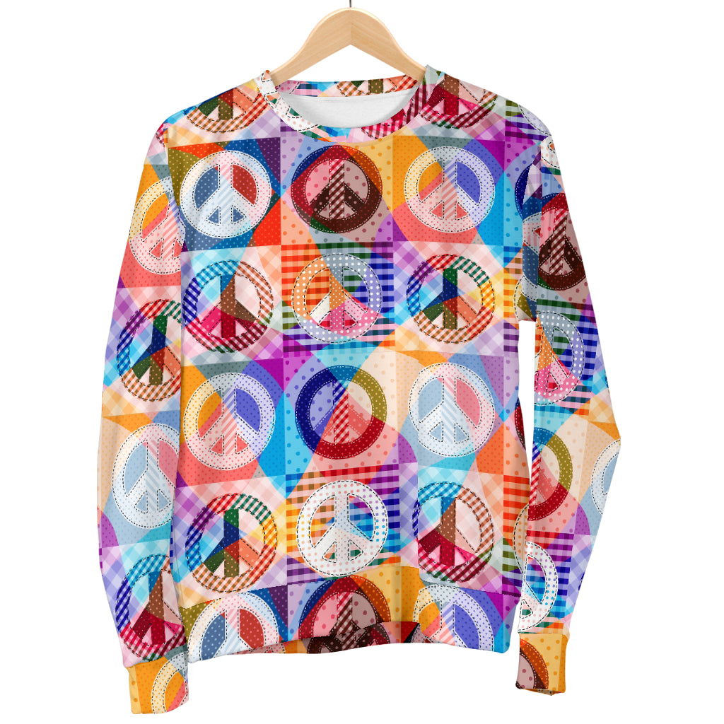 Peace Sign Patchwork Design Print Men Long Sleeve Sweatshirt