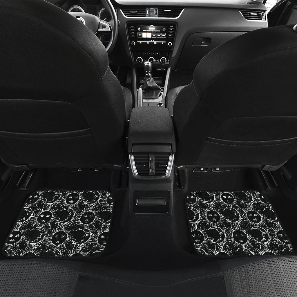 Sun Moon White Design Themed Print Car Floor Mats Front Back