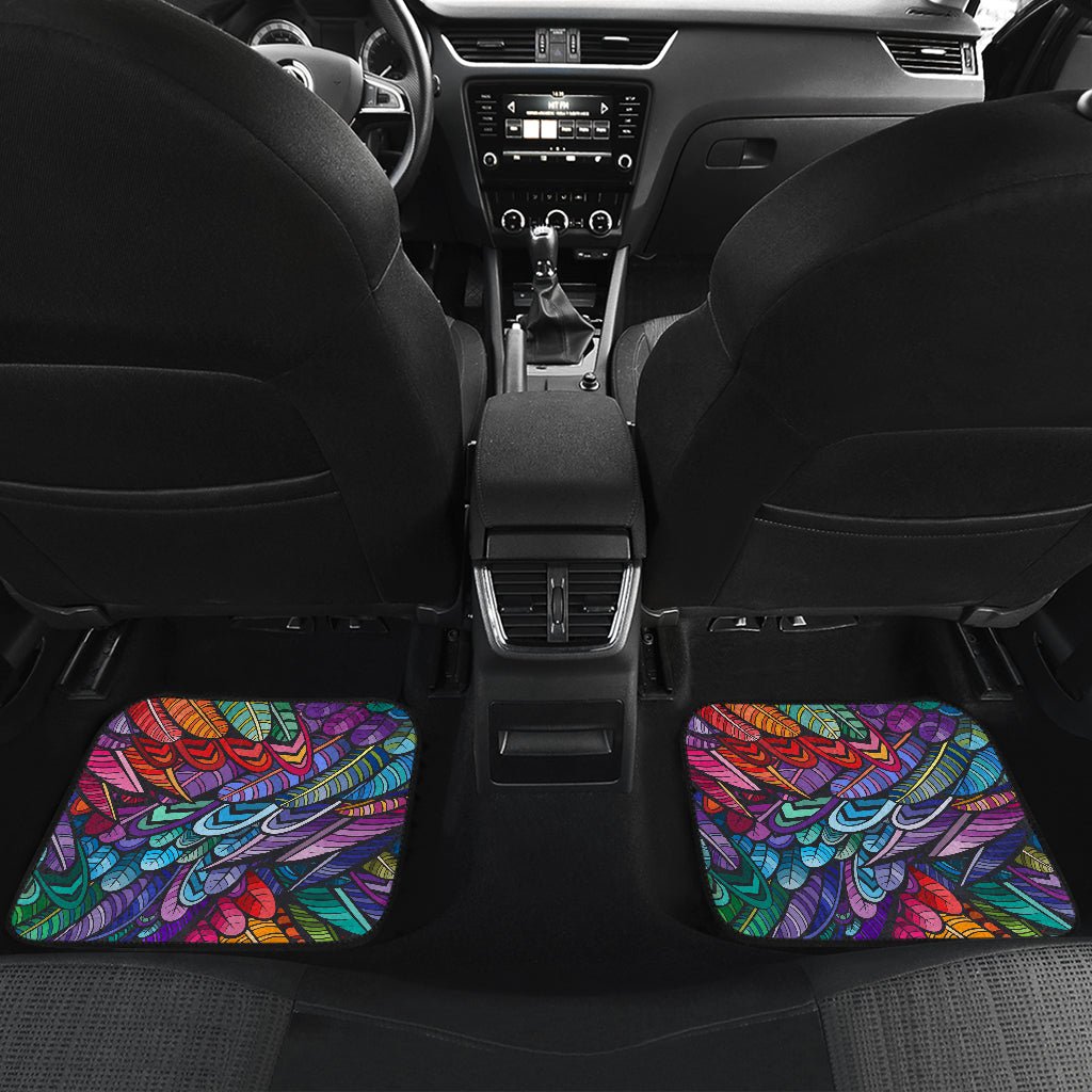 Feather Multicolor Design Print Car Floor Mats Front Back