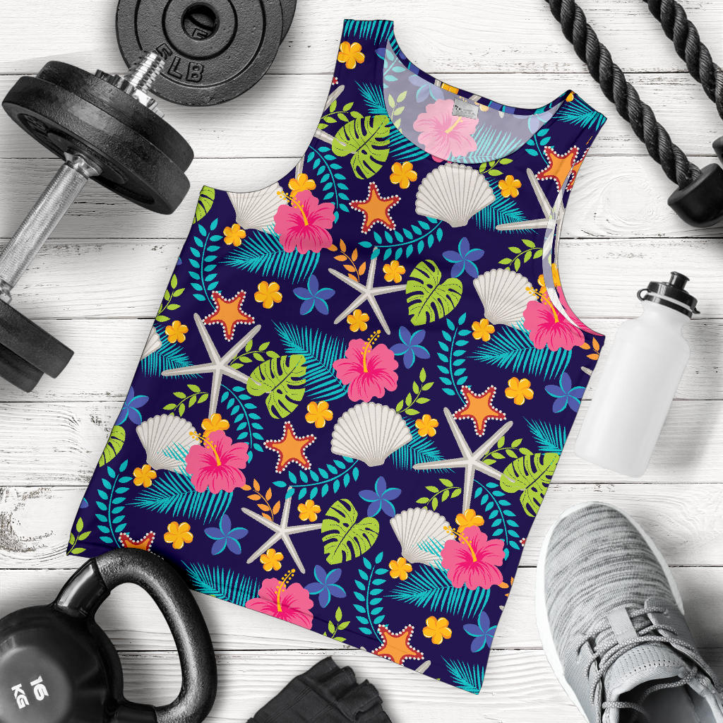 Beach Seashell Floral Theme Men Tank Top