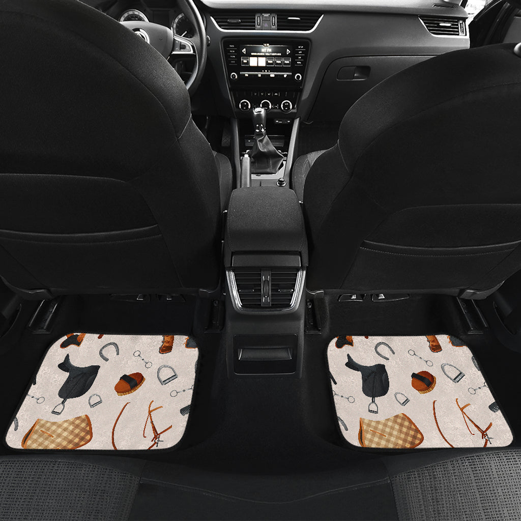 Equestrian Equipment Print Pattern Car Floor Mats Front Back