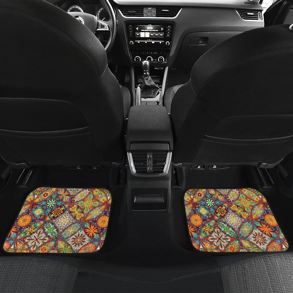 Mandala Flower Themed Design Print Car Floor Mats Front Back