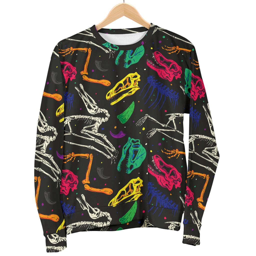 Dinosaur Skull Color Print Pattern Men Long Sleeve Sweatshirt