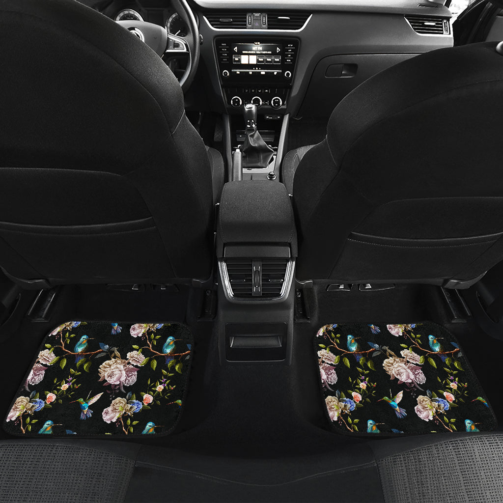 Hummingbird Flower Themed Print Car Floor Mats Front Back