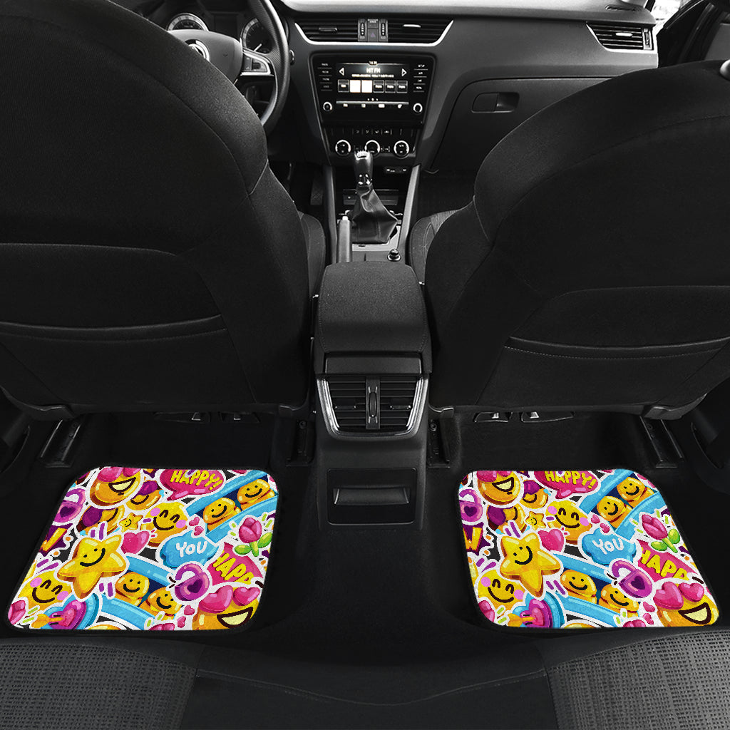 Emoji Sticker Print Pattern Car Floor Mats Front Back