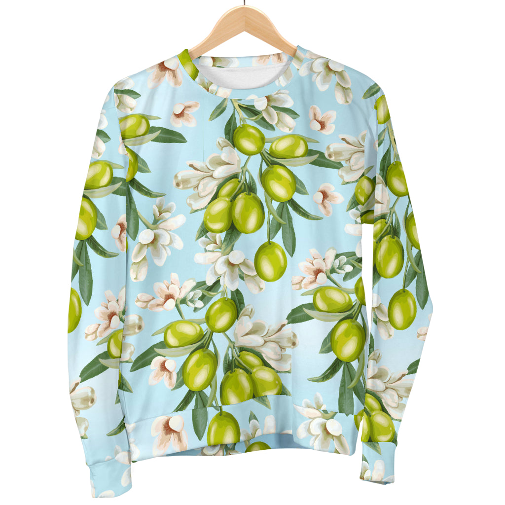 Elegant Olive Floral Print Men Long Sleeve Sweatshirt