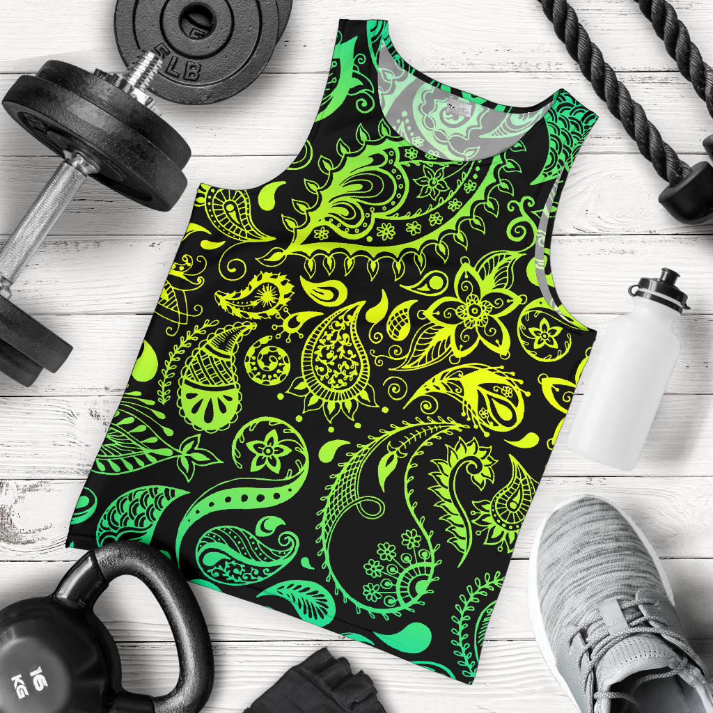 Paisley Green Design Print Men Tank Top
