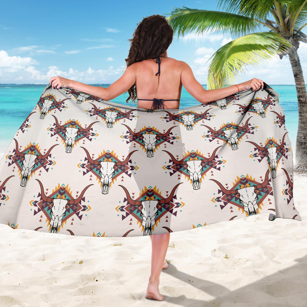 Buffalo Head Pattern Print Design 02 Sarong Pareo Wrap