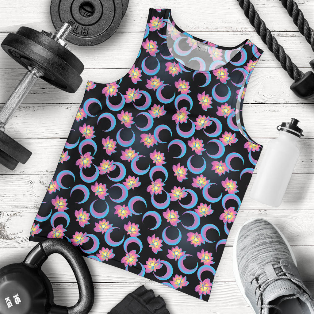 Lotus with Moon Pink Print Themed Men Tank Top