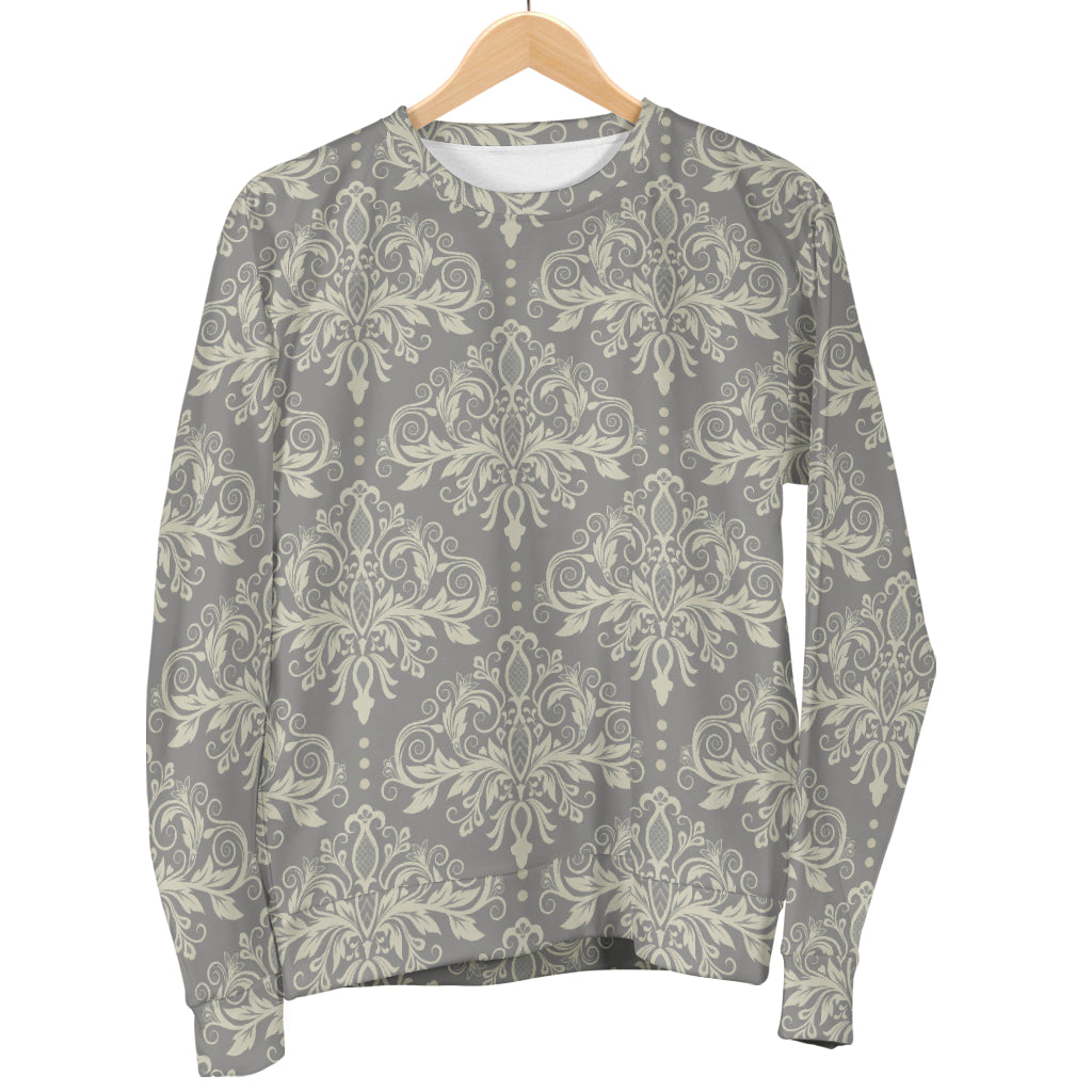 Damask Grey Elegant Print Pattern Men Long Sleeve Sweatshirt