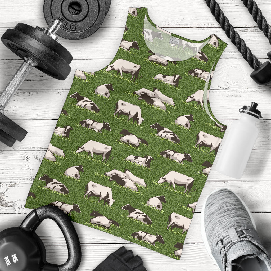 Cow on Grass Print Pattern Men Tank Top