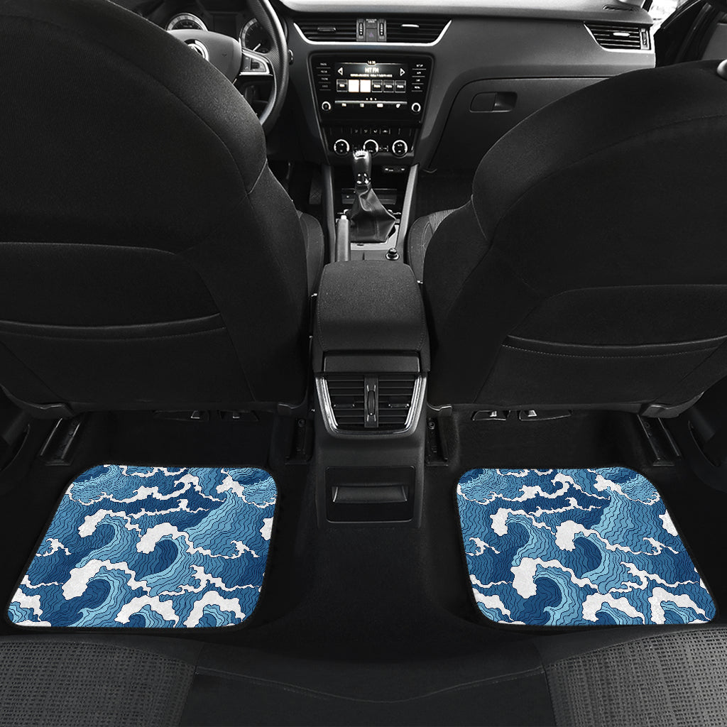 Wave Themed Pattern Print Car Floor Mats Front Back