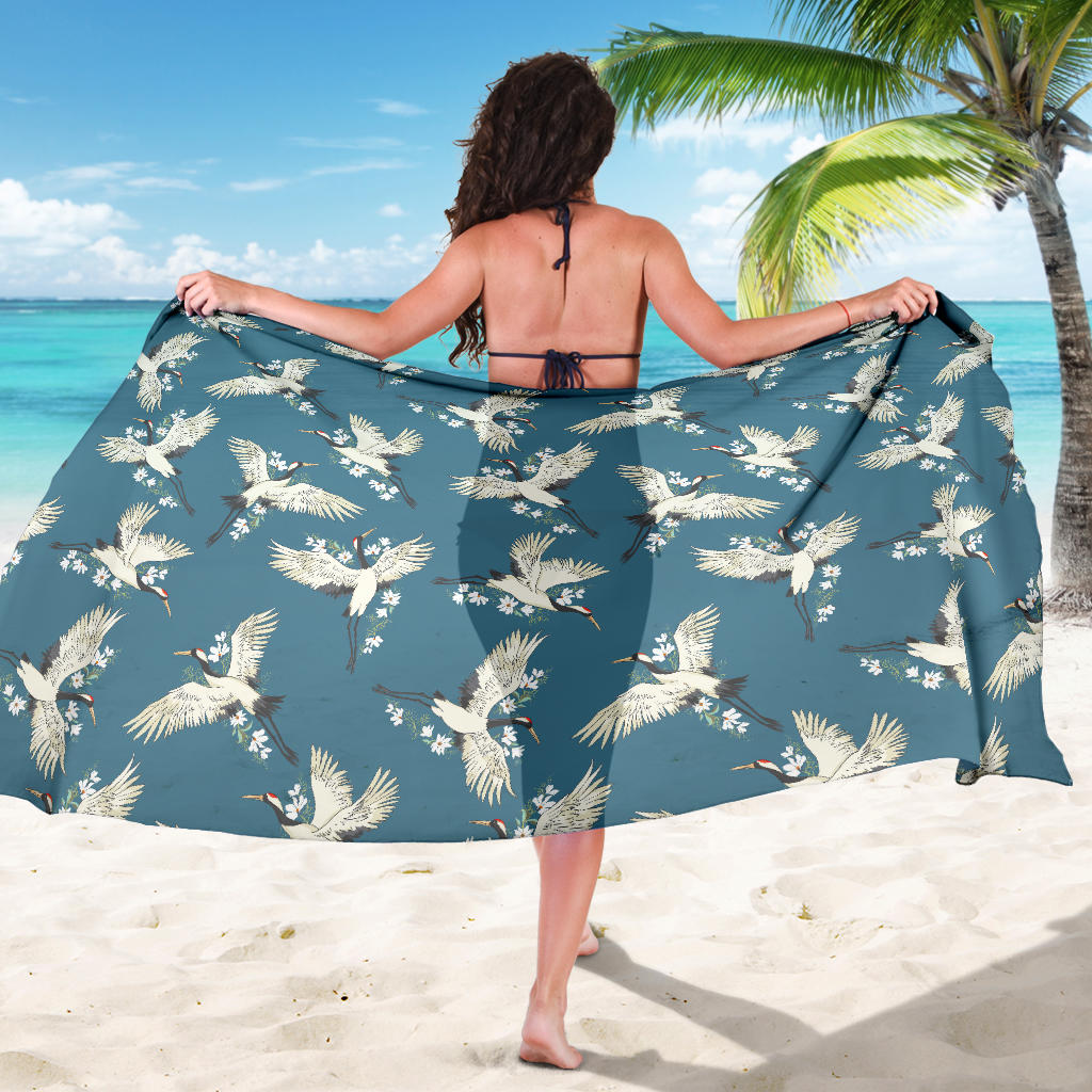 Crane Pattern Print Design 02 Sarong Pareo Wrap